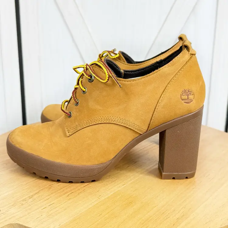 Timberland Camdale Oxford Heeled Booties Wheat Nubuck Suede Size 6.5