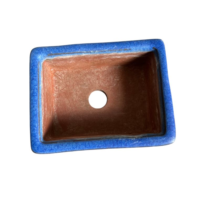 Vintage Japanese Bonsai Rectangular Pot Blue Ceramic Planter