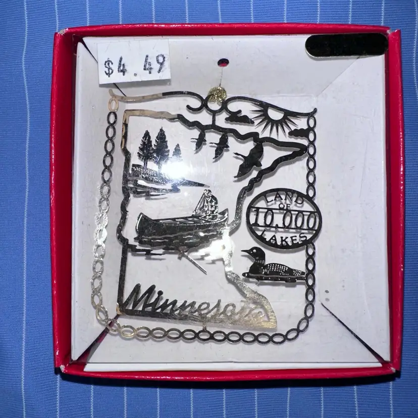 NOS In Box Unused Vintage Nation’s Treasures Genuine 24K Gold Flashed Brass Ornament Minnesota