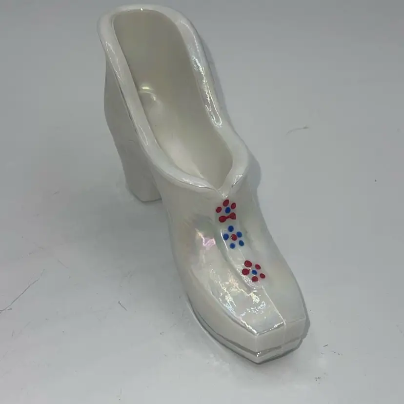 Vintage Iridescent Colored Hand Painted Glass Shoe Made by Westmoreland