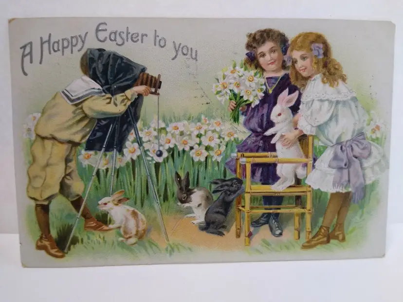 Victorian Easter Postcard Tucks Series 100 Photographer Camera 1909 New Haven CT