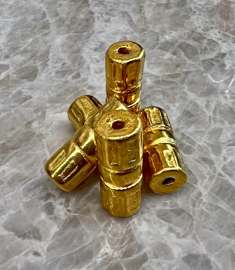 Mykonos Greek Ceramic Ornate Ribbed Tube 24K GOLD Plated 5Pcs 30mm x 12mm DIY