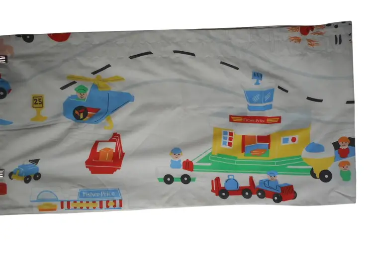 Vtg Kids Room Valance Fisher Price Airport Plane Helicopter Crew 61 x 15.5 #3