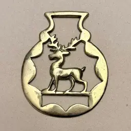 Deer Stag Reindeer Horse Brass Medallion Buckle Equestrian Home Decor Ornament