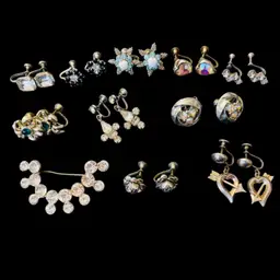 Lot of 10 Pair Vintage Screw-Back Earrings + 1 Brooch