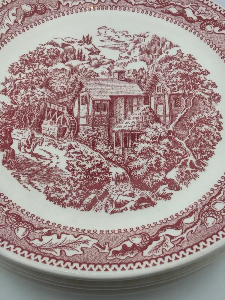 Lot of 4 ROYAL IRONSTONE USA 11.5" MEMORY LANE Cake Plate Platter w/ Handles