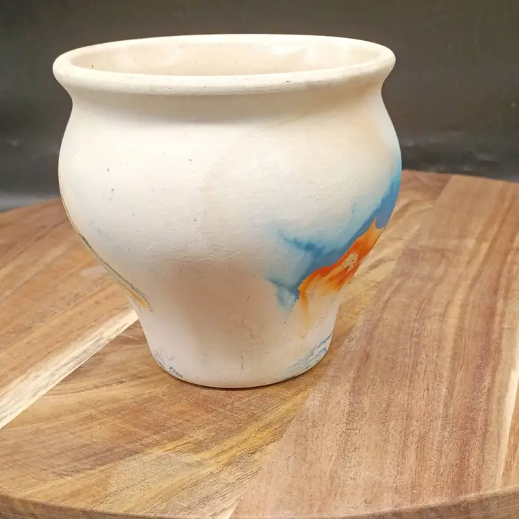 Nemadji Pottery Pot Planter Vase Blues Oranges 1928-1950 Vintage 4"