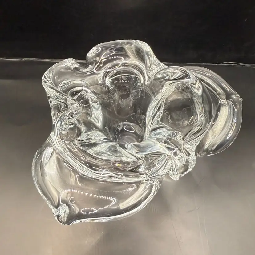 MCM Lotus Butterfly Hand Blown Crystal Clear Polished Cigar Ash Tray Bowl 6.5x3”