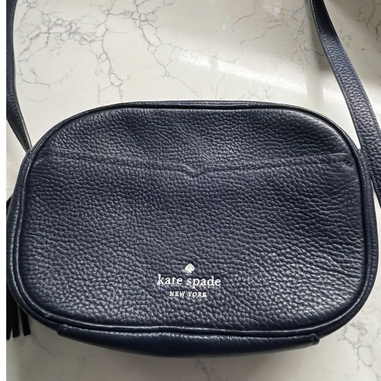 KATE SPADE NY Kourtney Blue Pebbled Leather Camera Crossbody Bag