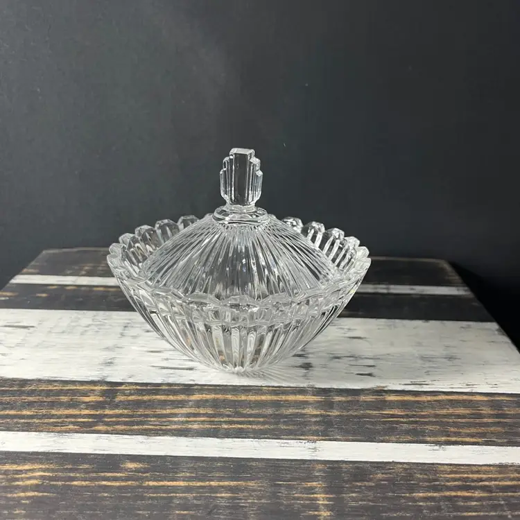 VTG Art Deco Mikasa Crystal Glass Lidded Trinket/Candy Dish