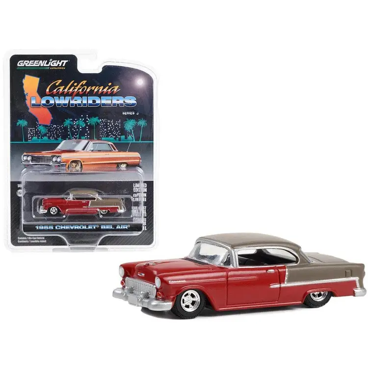 1955 CHEVROLET BEL AIR LOWRIDER RED & BRONZE 1/64 DIECAST BY GREENLIGHT 63040 A