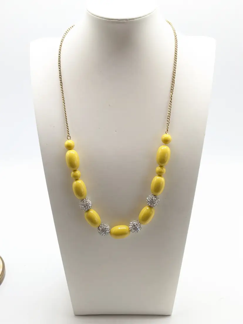 J Crew Sunny Yellow Beaded Gold Tone Necklace Rhinestones
