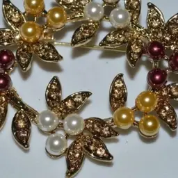 Gold Tone Multi Color Faux Pearl Wreath Brooch