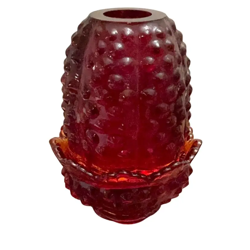 Fenton 2-piece Ruby Hobnail Fairy Light 4 1/2” X 3 1/4”- GLOWS