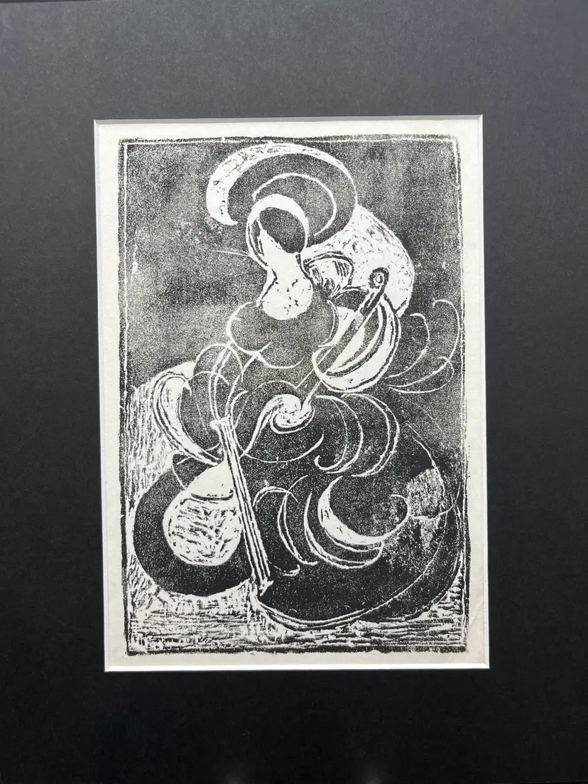 “Cello” Wood Cut Oil Print By Lynda S Wohlfahrt