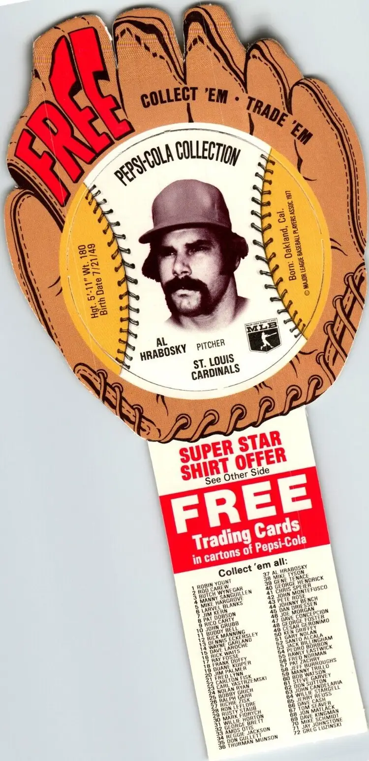 Pepsi-Cola Baseball Trading Card 1977 Al Hrabosky St. Louis Cardinals MLB Diecut