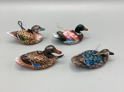 Vintage Miniature Hand Painted Wooden Duck Ornaments - Set of 4