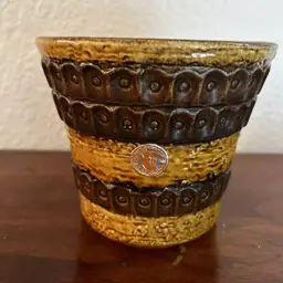 Vintage 1970’s West German Keramik Planter w/ Original Stickers Brown Yellow