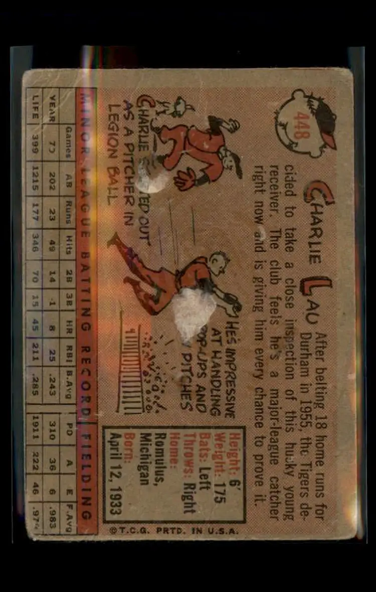 1958 Topps #448 Charlie Lau - (pk4) - Detroit Tigers