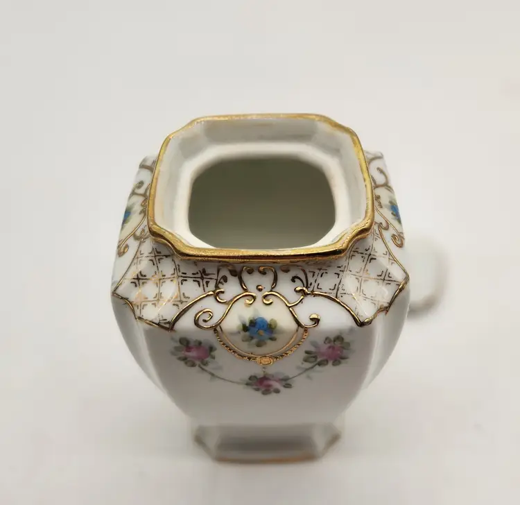 Antique Nipon Hand Painted Porcelain Sugar Trinket Urn Lid Gold Trim Roses
