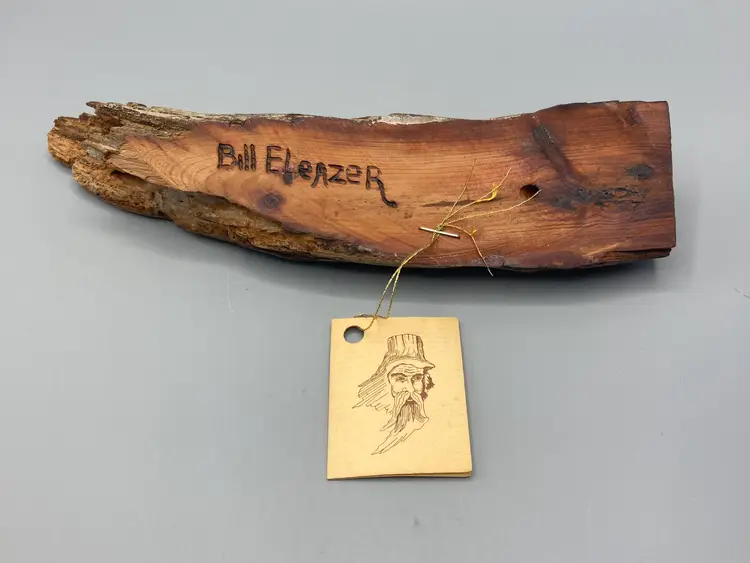 Signed Hand Carved Wood Spirit Woodcarver Bill Eleazer with Original Tag