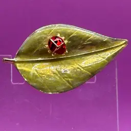 Lia Sophia Vintage Gold Tone Leaf Ladybug Brooch