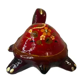 04. Tonala Turtle Mexico Paper Mache Signed Ser Mel W Hand Painted Bird