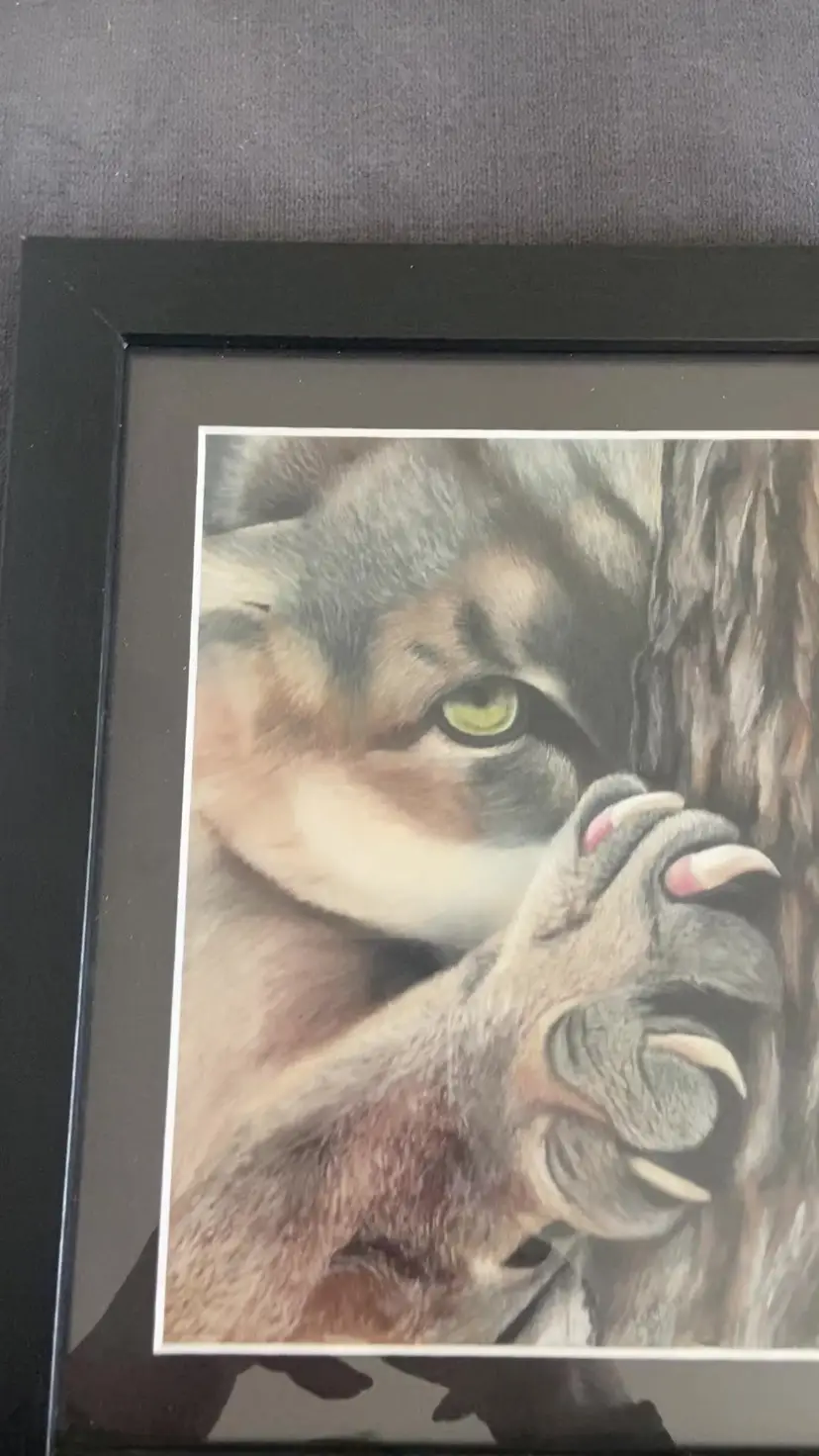 "Paw" - Original, Framed, Artist Signed by Letitia Collins, Detailed Pastel Painting of Lion