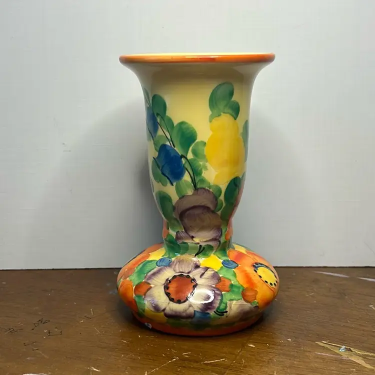 Czechoslovakia Hand Painted Art Pottery Vase 5” Bright Multi Color Flowers