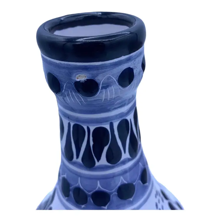 Tonala Mexican Pottery Vase Hand Painted Crafted signed Blue 8.5” Cansino