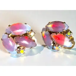 Vintage High End Pink & Lavender Givere & AB Rhinestone Clip On Earrings
