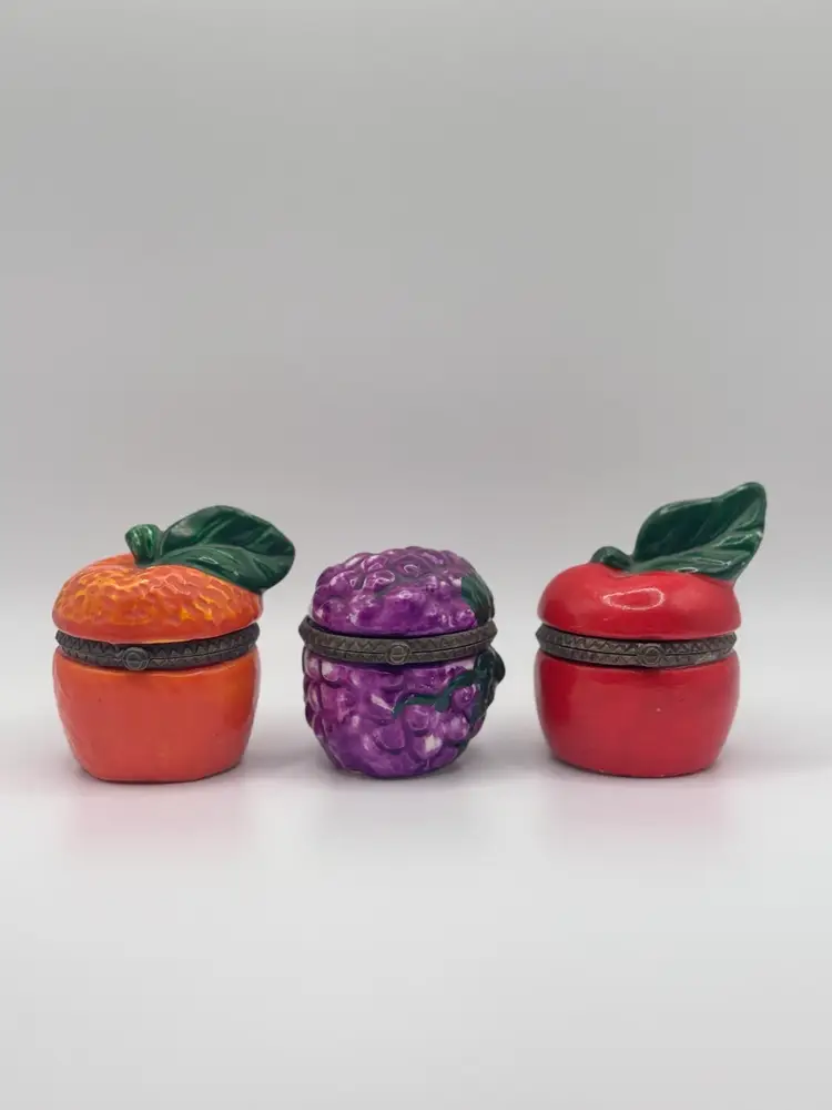 Fruit Trinket Boxes with Bronze Hinge, Adorable 3pc set!