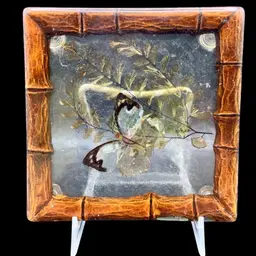 #251A Vintage Lucite Trivet with Butterfly and Leaves Encased inside