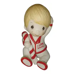 Vintage Russ Berrie Co # 2470 Christmas Boy "I Love Santa" Pajamas Figurine