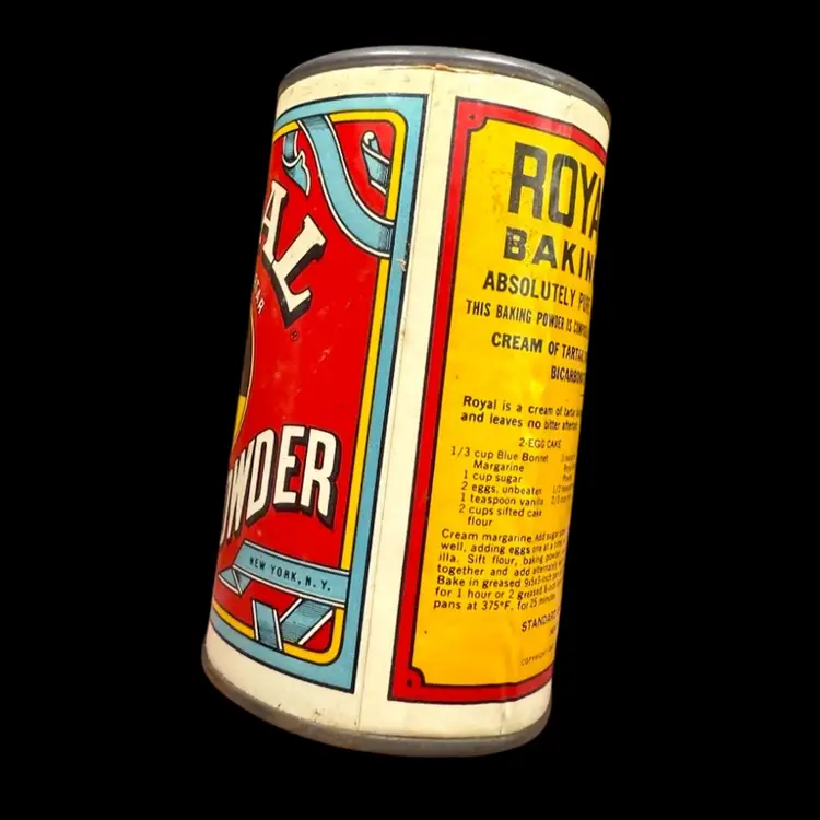 1963 Vintage Royal Cream Of Tartar Baking Powder Tin, Paper Label, Has Product