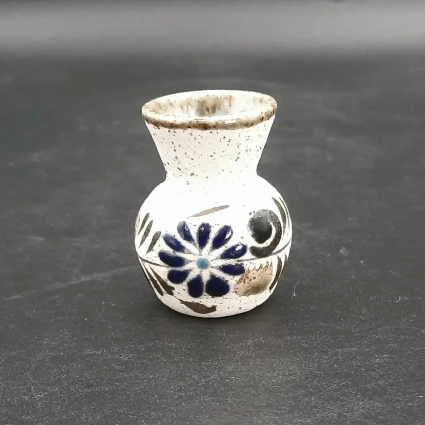 Miniature Tonala Mexico Floral Vase Signed RS