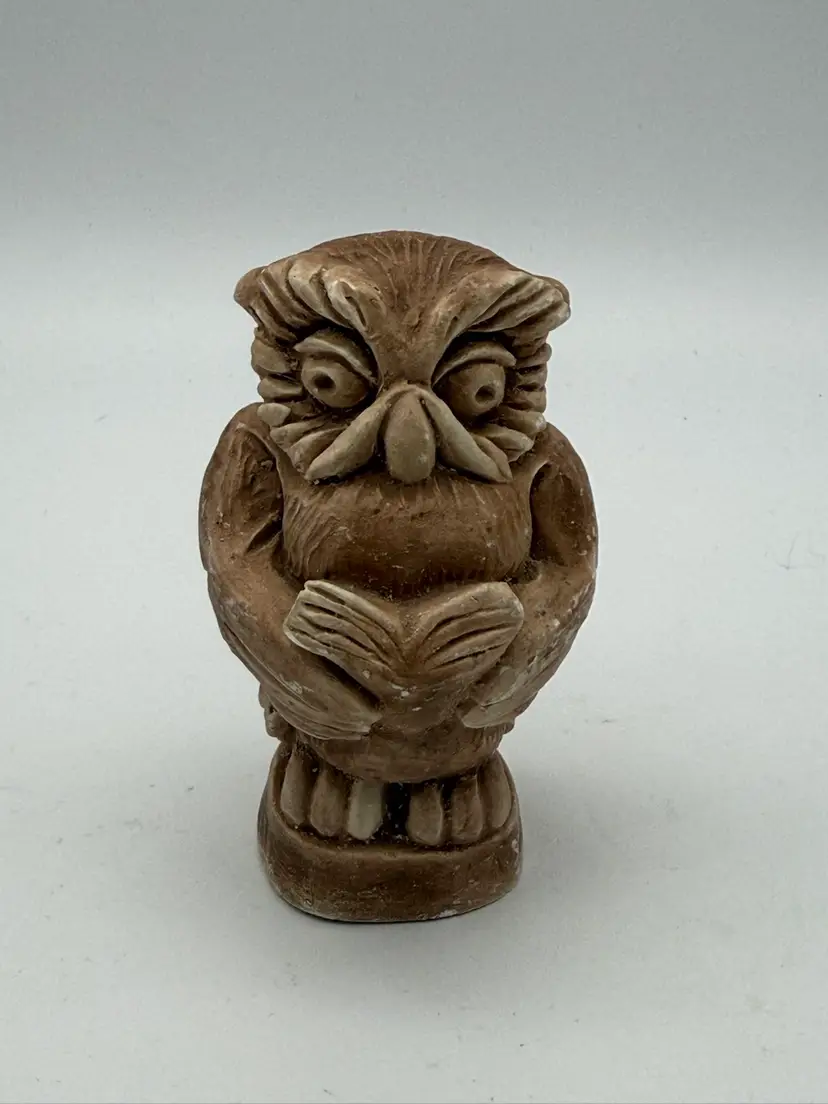 Vintage Chalkware Owl Reading a Book 3.5" Copyright 1971 Signed