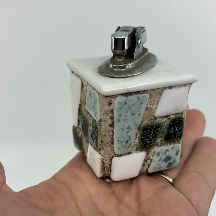 Vintage Ceramic Tiled Table Lighter Japan 2.5”