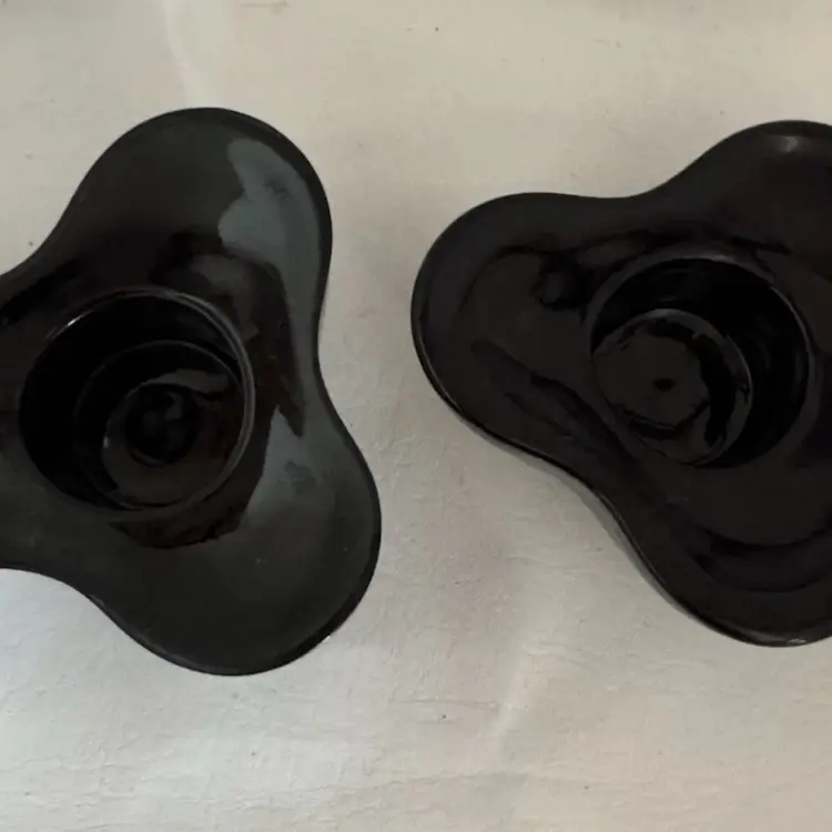 A Pair Of Villeroy & Boch - Black Glass, Tricorner, Votive / Tealight Holders
