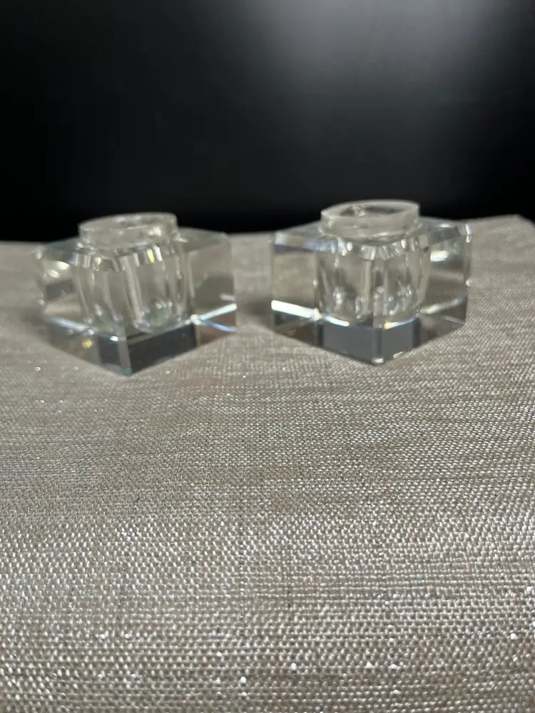 Cube Cut Edges Art Deco Design Crystal Candle Holders....OR Utilize for Risers for Orbs, Paper Weights, Marbles, Ornaments....