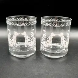 Decorated Cocktail Glasses White Designed Facing Foxes Set of 2