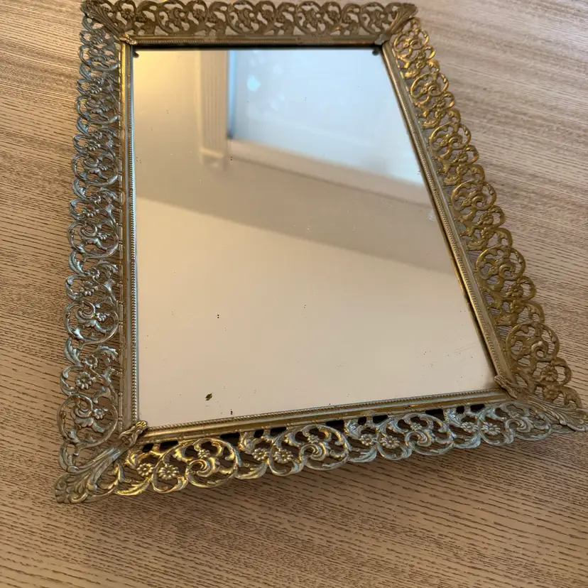 Gold-Tone Vanity Mirror Tray