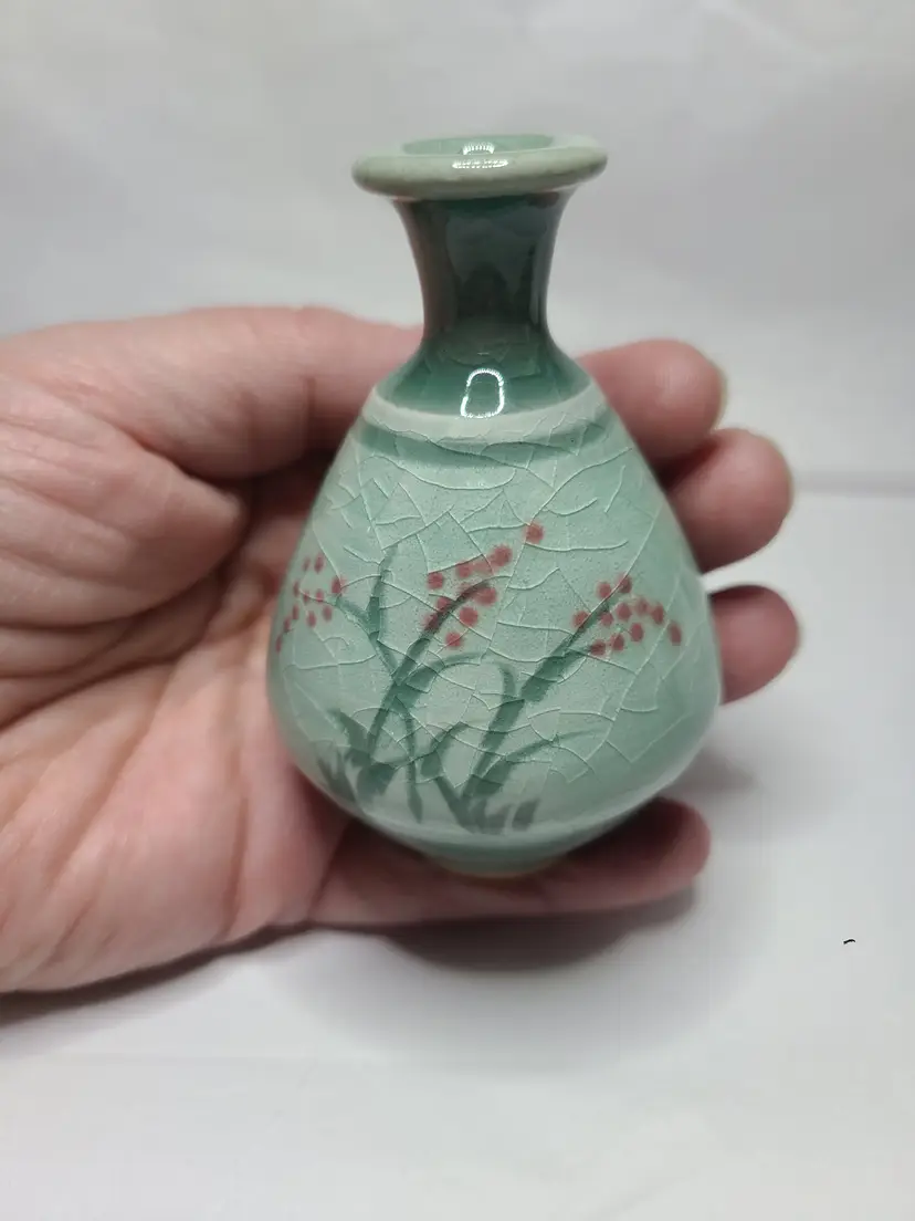 Vintage Celadon Glaze Miniature Vase