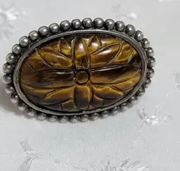 .925 Sterling Silver Carved Tigers Eye Ring Size 6.75 Vintage Whitney Kelly
