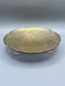 Vintage Glastonbury Lotus Glass 22K Gold Floral Footed Candy Dish 6.75”