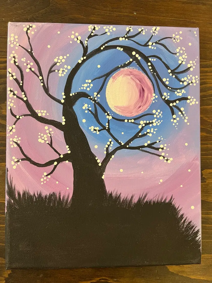 8 X 10 Canvas Painting Moonlit Tree