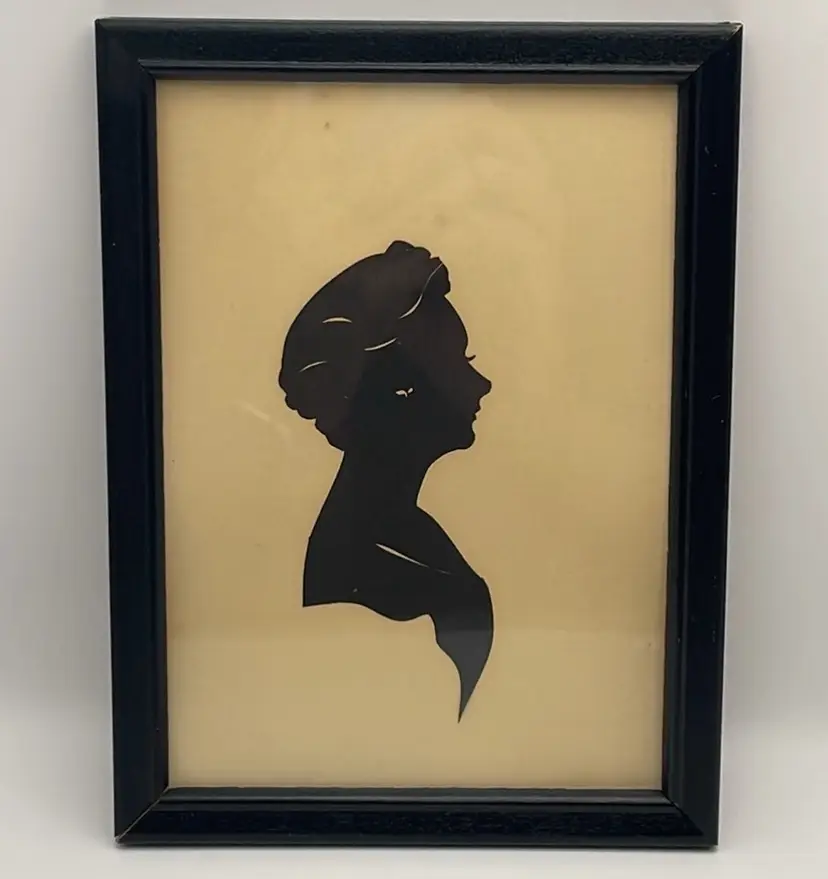 Vintage Scissorcut Silhouettes by Edith Lewis, 1940’s, 50’s. Stamped On Back. Mirror Images, Woman with Hat