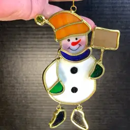 Glass Snowman w/Orange Hat Ornament