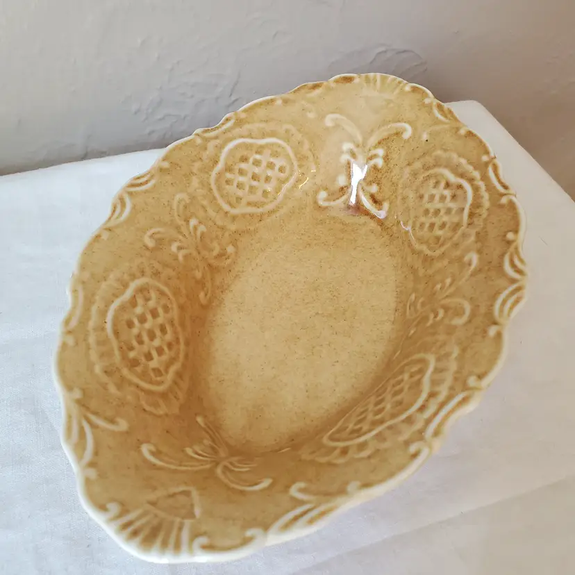Amber Embossed Ceramic Serving Bowl