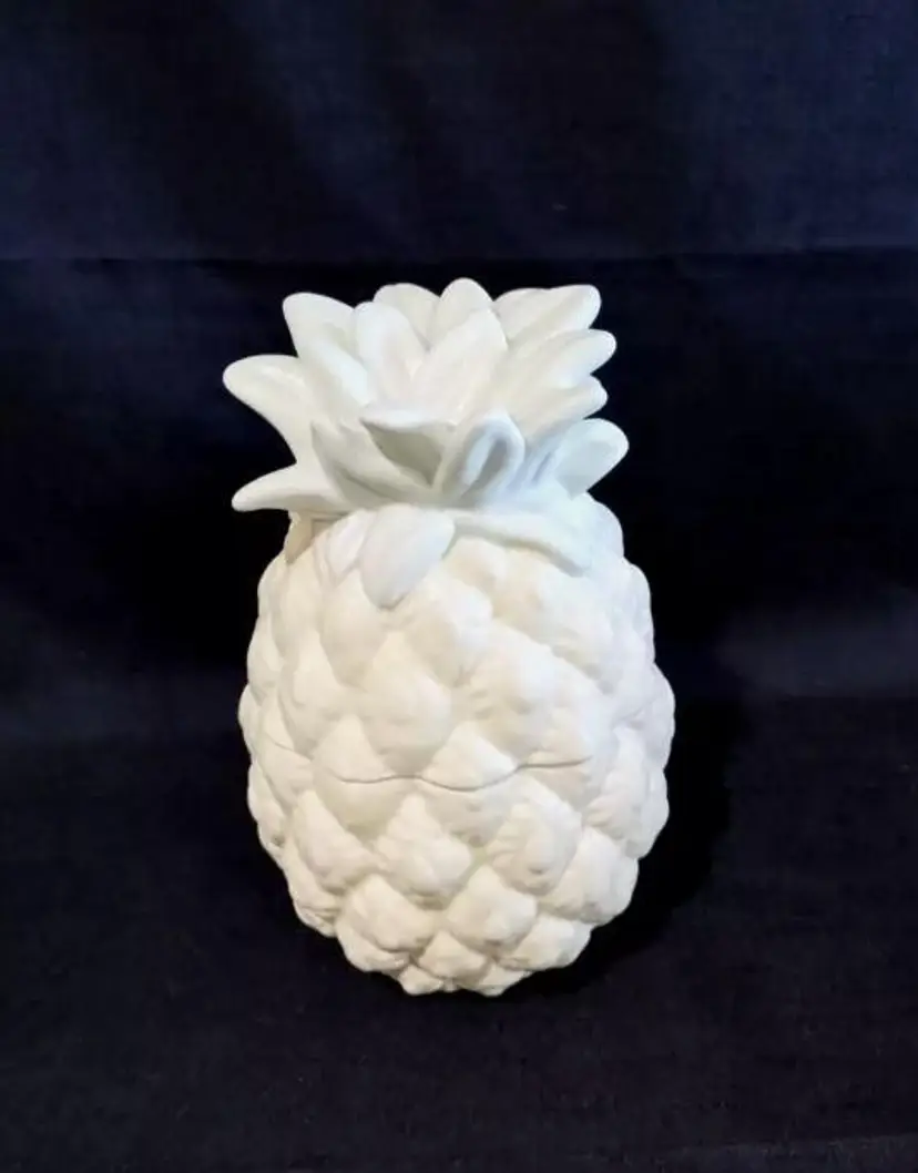 Vintage Ceramic Hand Made Pastel Yellow Pineapple Lidded Canister Cookie Jar